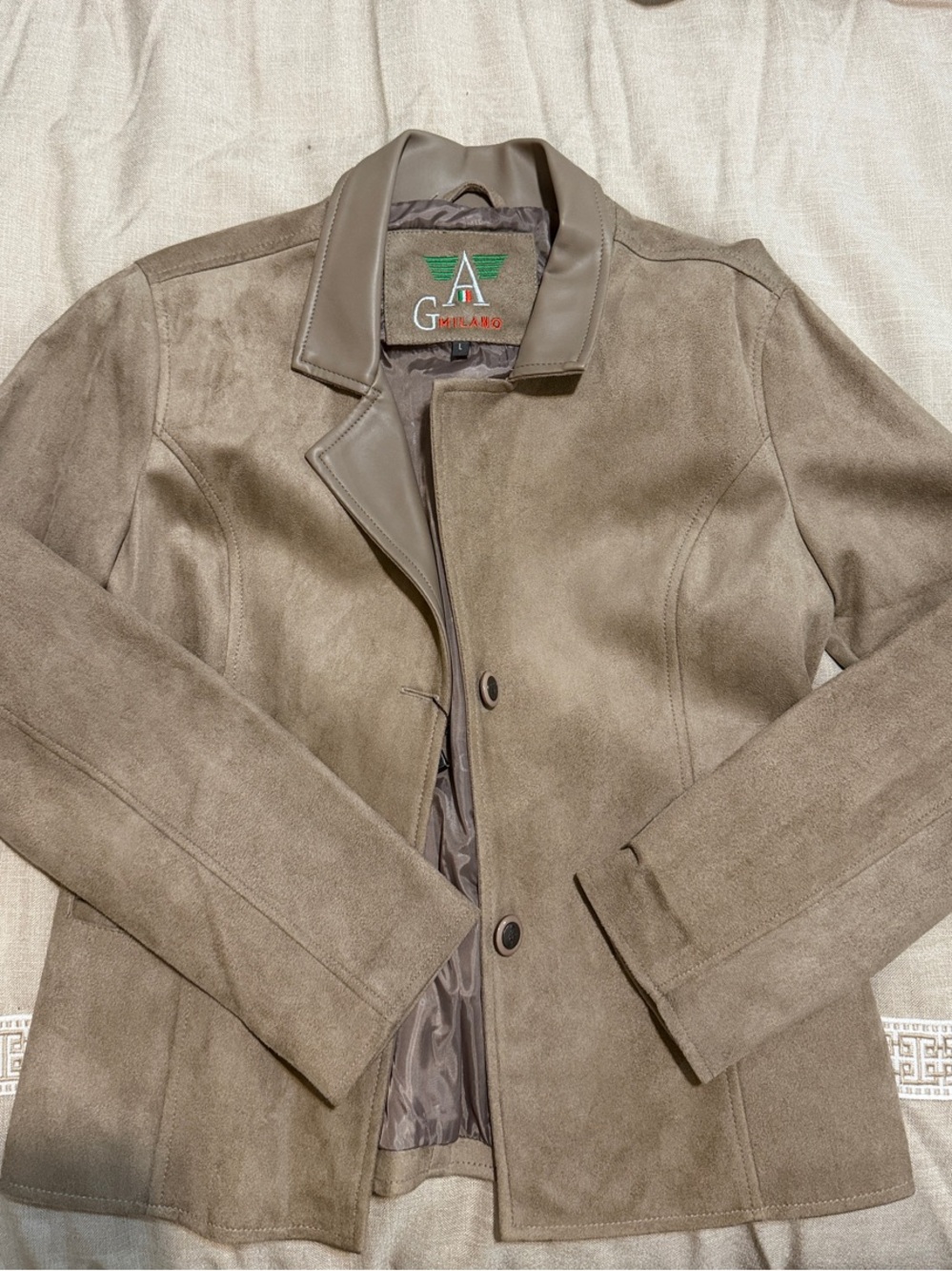 G. MilanoTaupe Faux Suede Leather-Trim Women's Jacket